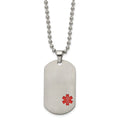 Chisel Titanium Brushed Red Enamel Medical ID Dog Tag 22 inch Necklace, 22 x 25 mm