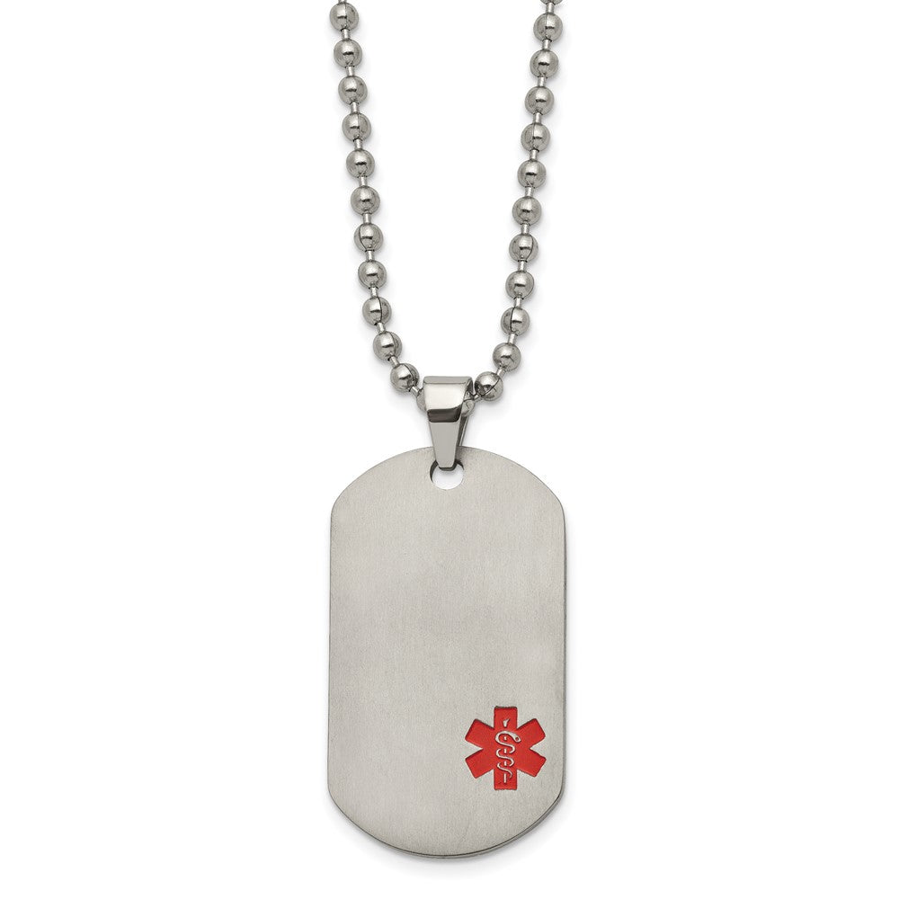 Chisel Titanium Brushed Red Enamel Medical ID Dog Tag 22 inch Necklace, 22 x 25 mm