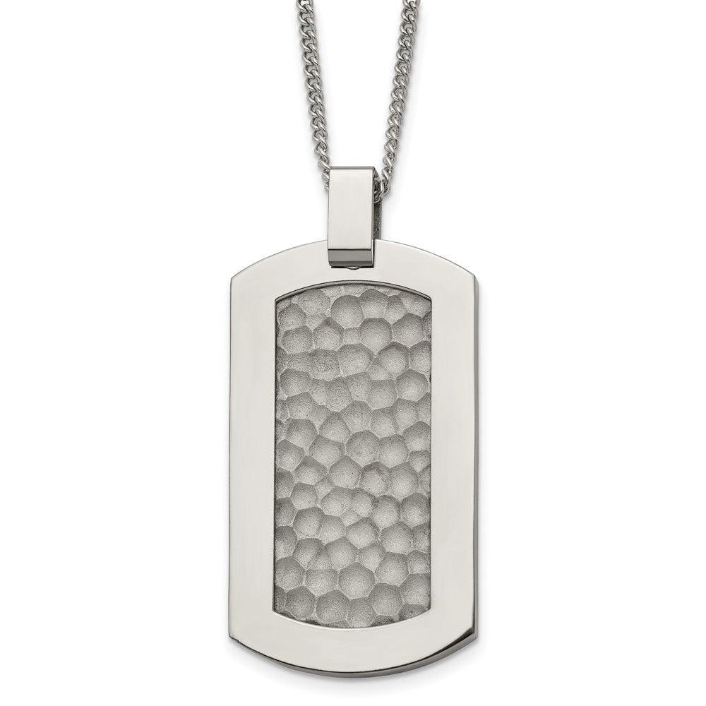 Chisel Titanium Polished and Hammered Dog Tag 22 inch Necklace, 22 x 29 mm