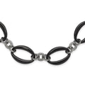 Titanium Polished Black IP-plated & CZ Oval Link Necklace, 21 x 21.3 mm