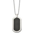 Chisel Titanium Polished with Black Carbon Fiber Inlay Dog Tag 24 inch Necklace, 24 x 24.85 mm