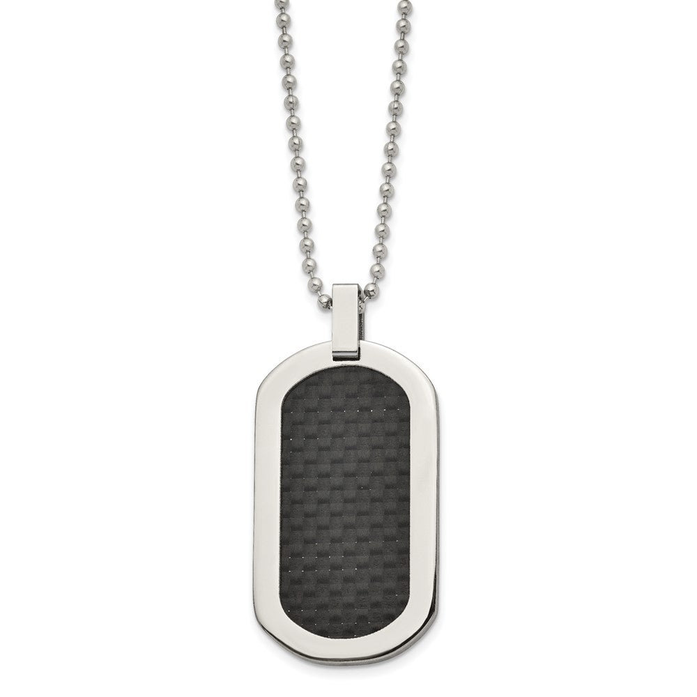 Chisel Titanium Polished with Black Carbon Fiber Inlay Dog Tag 24 inch Necklace, 24 x 24.85 mm