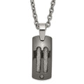 Titanium/Ster.Sil Black Ti Polished w/Cable Inlay Dog Tag Necklace, 20 mm
