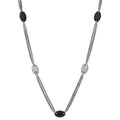 Titanium Sterling Silver Black Ti Polished and Etched Oval Station Necklace, 36 x 13.15 mm