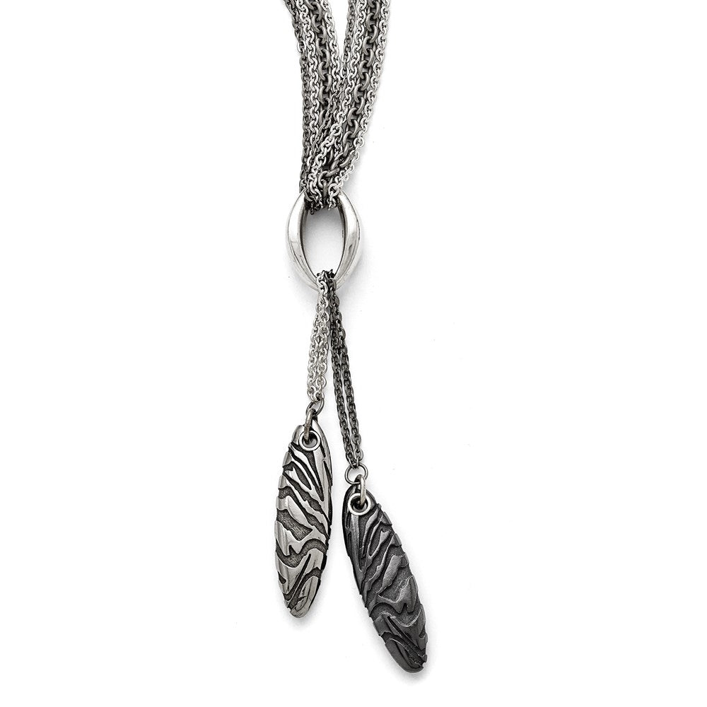 Titanium/Ster.Sil Black Ti Polished Etched Spear 4 Chain Necklace, 18 mm