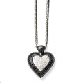 Titanium/Ster.Sil Black Ti Polished Etched Heart w/2 Chain Necklace, 18.25 mm