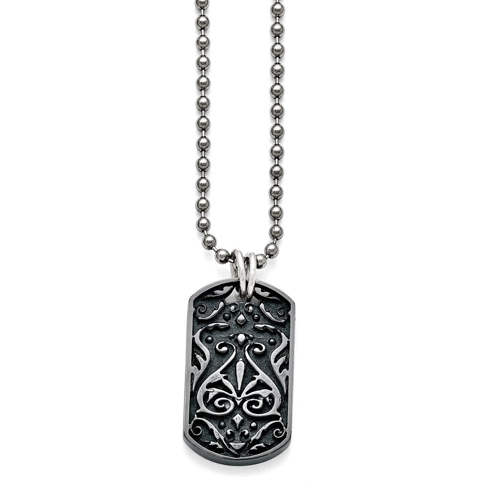 Titanium/Ster.Sil Black Ti Polished Etched Dog Tag Necklace, 20 mm, 16.85 g