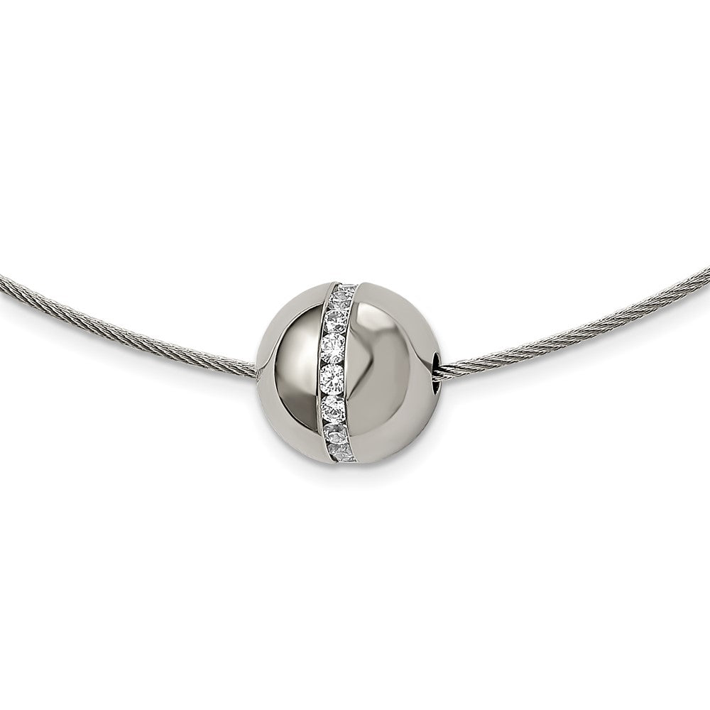 Chisel Titanium CZ Pendant with Polished Stainless Steel 17 inch Wire Necklace, 17 x 15 mm