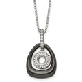 Chisel Polished Ceramic with CZ Titanium Pendant on Steel 18 inch Necklace, 18 x 23 mm