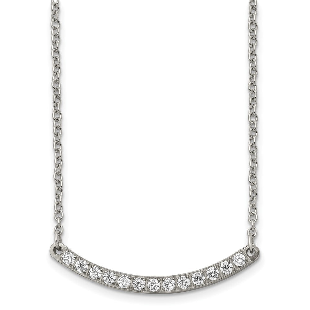 Chisel Titanium Polished with CZ Bar 20.5 inch Necklace, 20.5 x 3.2 mm