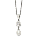 Chisel Titanium Polished with CZ and Freshwater Cultured Pearl 22 inch Necklace, 22 x 8.8 mm