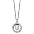 Chisel Titanium Polished with CZ and Freshwater Cultured Pearl 22 inch Necklace, 22 x 17.9 mm