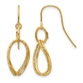 10K Polished and Textured Shepherd Hook Dangle Earrings, 35 x 16 mm
