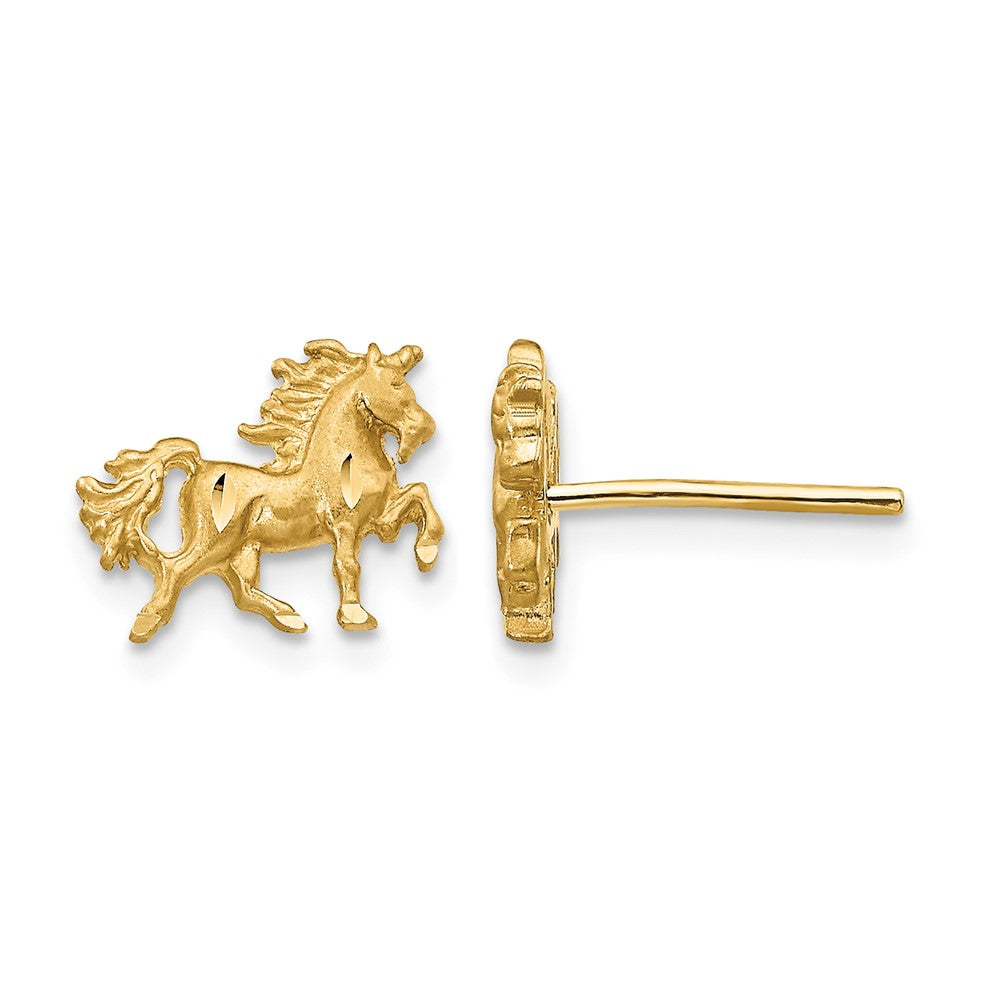 14k Satin Diamond-cut Unicorn Post Earrings, 8 x 10 mm