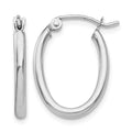 14k White Gold 2x19mm Polished Oval Tube Hoop Earrings, 10 x 2 mm