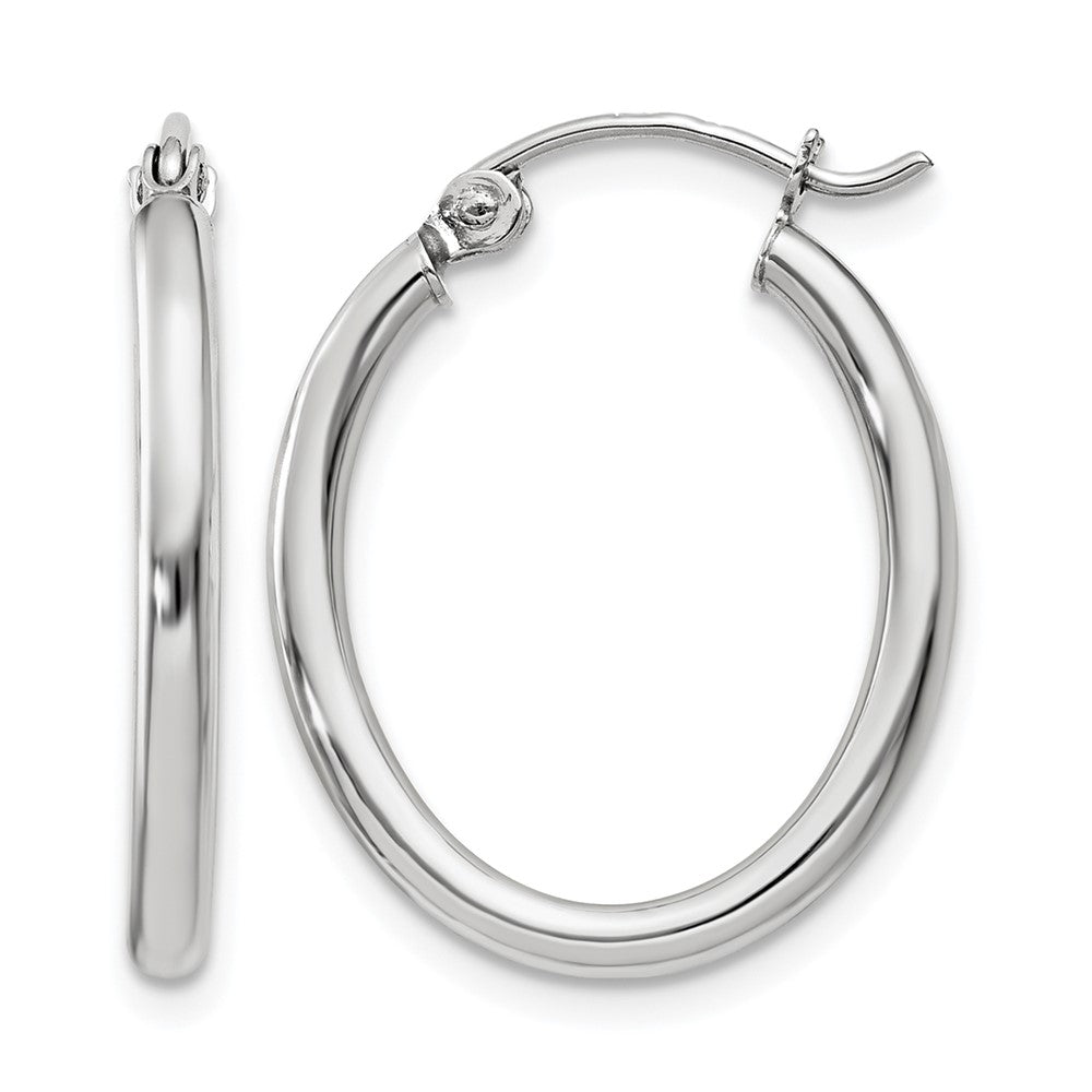 14k White Gold 2x24mm Polished Oval Tube Hoop Earrings, 24 x 2 mm