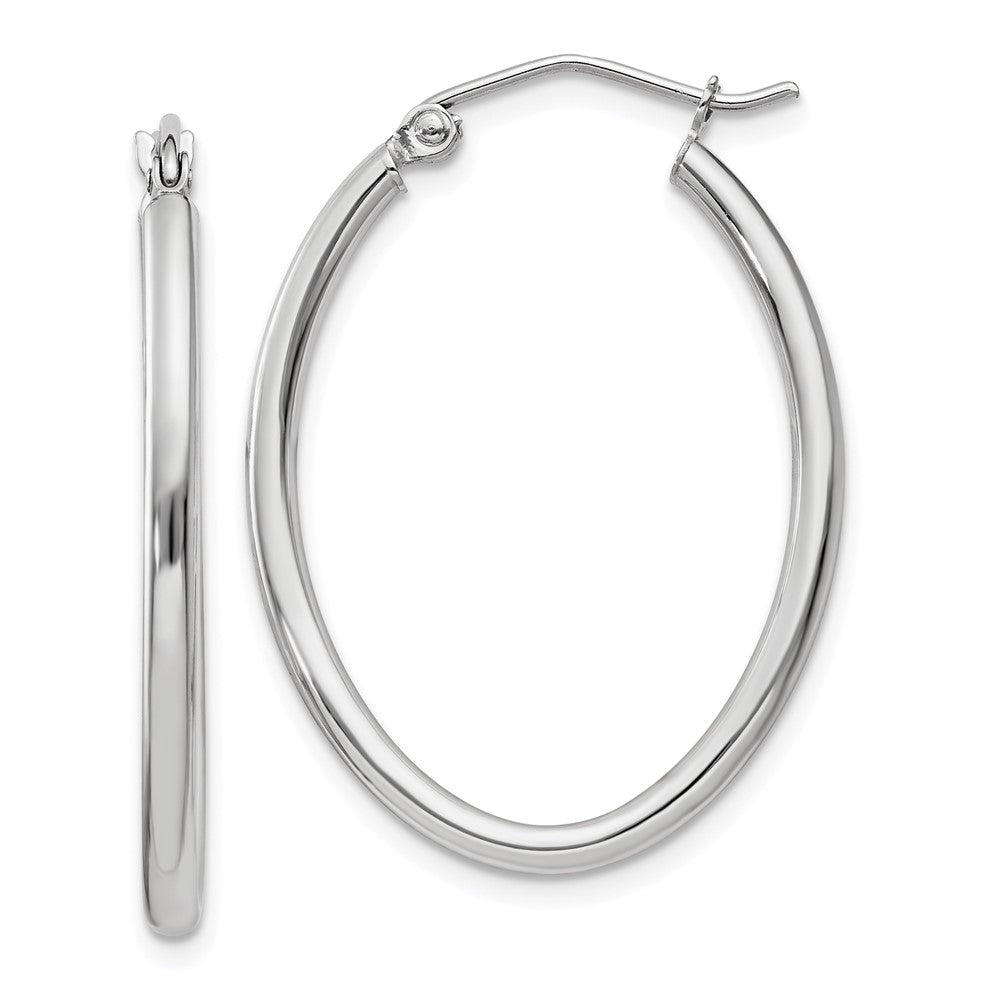 14k White Gold 2x30mm Polished Oval Tube Hoop Earrings, 30 x 2 mm, 1.47 g