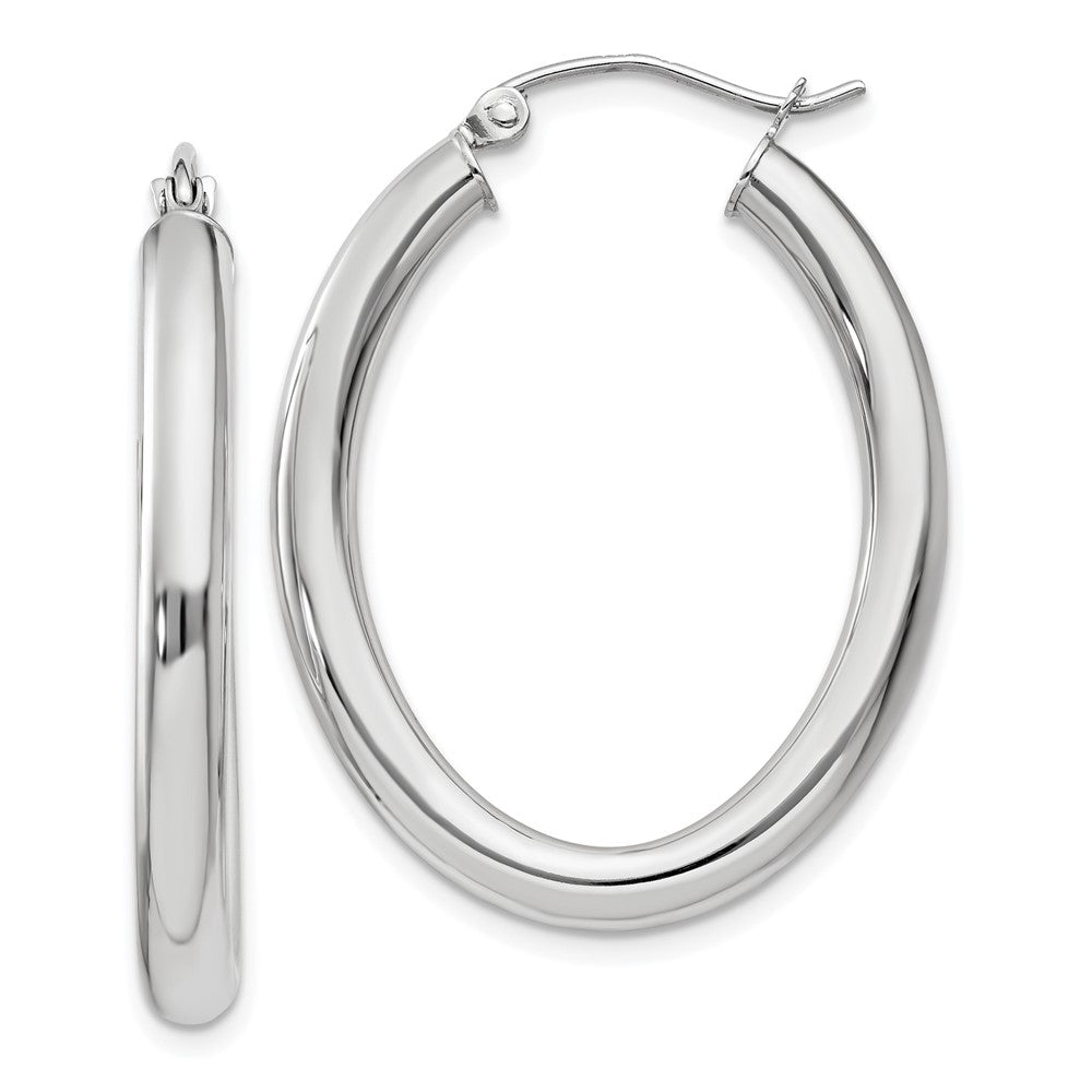 14k White Gold 3.5x32mm Polished Oval Tube Hoop Earrings, 32 x 3.5 mm