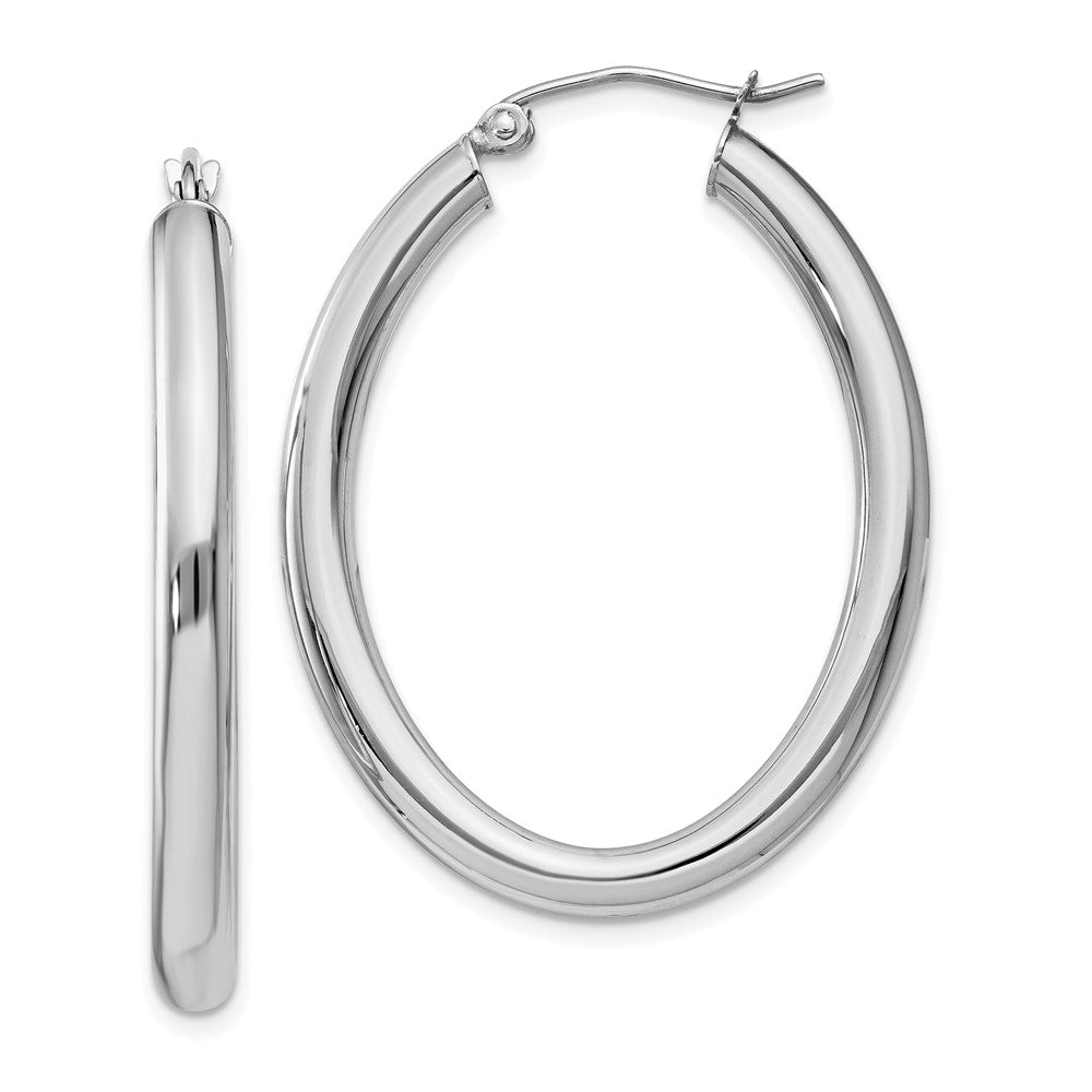 14k White Gold 3.5x38mm Polished Oval Tube Hoop Earrings, 37.75 x 3.5 mm