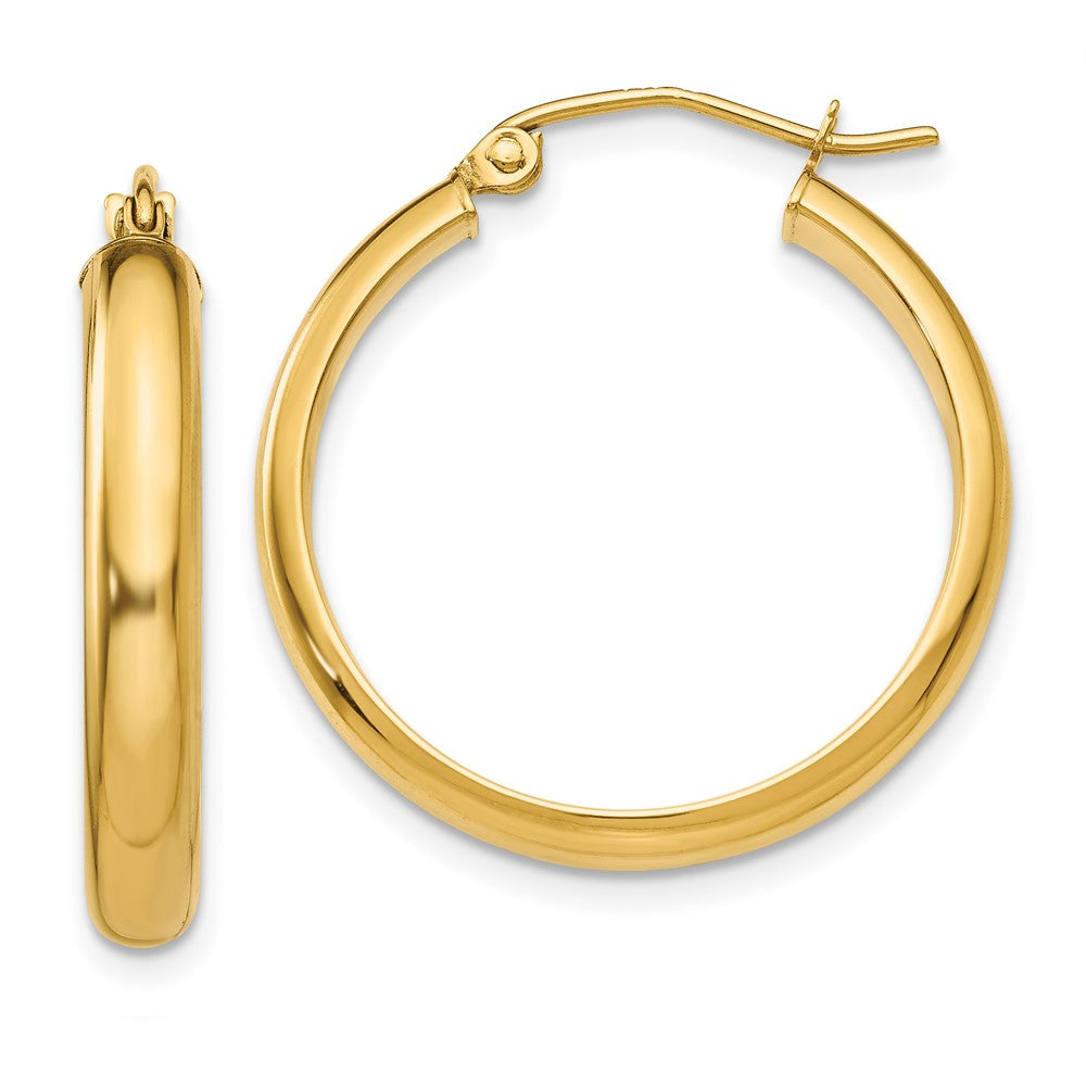 14k 3.75x21mm Round Tube Hoop Earrings, 21 x 3.75 mm