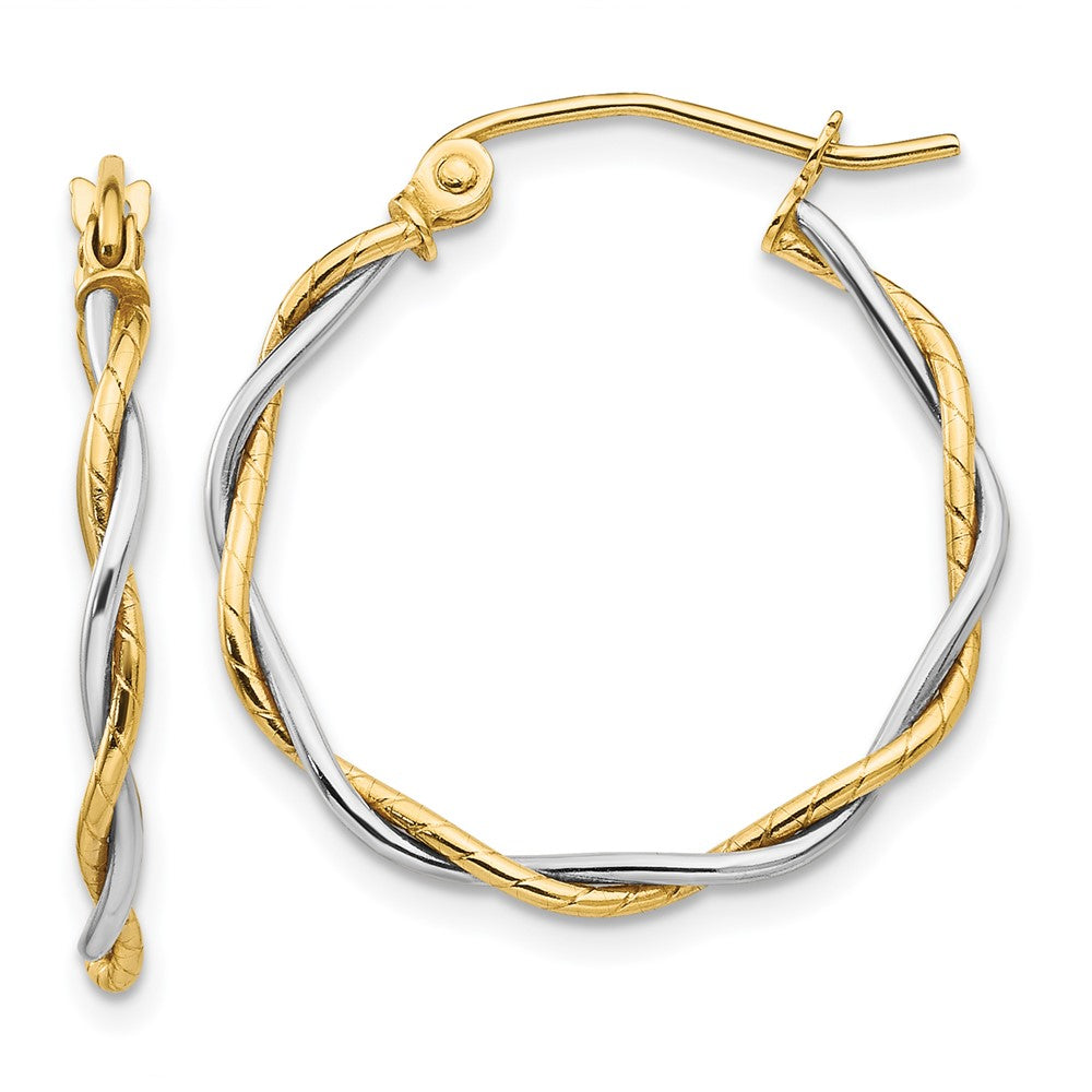14k Two-tone Polished 1.8mm Twisted Hoop Earrings, 21 x 1.8 mm