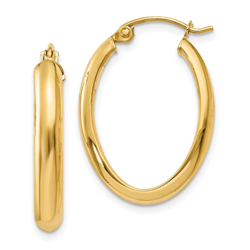 14k 3.5x16mm Polished Oval Tube Hoop Earrings, 24 x 3.5 mm