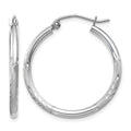 14k White Gold 2x25mm Satin Diamond-cut Round Tube Hoop Earrings, 25 x 2 mm