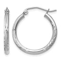 14k White Gold 2x20mm Satin Diamond-cut Round Tube Hoop Earrings, 20 x 2 mm