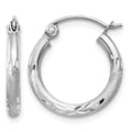 14k White Gold 2x15mm Satin Diamond-cut Round Tube Hoop Earrings, 15 x 2 mm