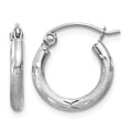 14k White Gold 2x13mm Satin Diamond-cut Round Tube Hoop Earrings, 13 x 2 mm
