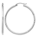 14k White Gold 2x40mm Satin Diamond-cut Round Tube Hoop Earrings, 40 x 2 mm
