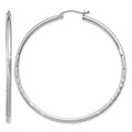 14k White Gold 2x50mm Satin Diamond-cut Round Tube Hoop Earrings, 50 x 2 mm