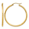 14k 2x35mm Satin Diamond-cut Round Tube Hoop Earrings, 35 x 2 mm