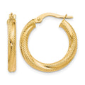 10K Textured Hinged Hoop Earrings, 20 x 3 mm
