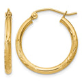 14k 2x20mm Satin Diamond-cut Round Tube Hoop Earrings, 20 x 2 mm