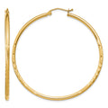 14k 2x50mm Satin Diamond-cut Round Tube Hoop Earrings, 50 x 2 mm