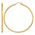 14k 2x55mm Satin Diamond-cut Round Tube Hoop Earrings, 55 x 2 mm
