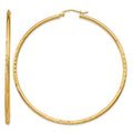 14k 2x60mm Satin Diamond-cut Round Tube Hoop Earrings, 60 x 2 mm