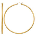 14k 2x65mm Satin Diamond-cut Round Tube Hoop Earrings, 65 x 2 mm