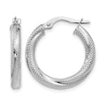 10K White Gold Textured Hinged Hoop Earrings, 20 x 3 mm