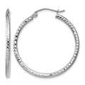 14k White Gold 2x30mm Diamond-cut Round Tube Hoop Earrings, 30 x 2 mm