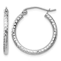 14k White Gold 2x20mm Diamond-cut Round Tube Hoop Earrings, 20 x 2 mm