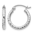 14k White Gold 2x15mm Diamond-cut Round Tube Hoop Earrings, 15 x 2 mm