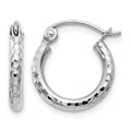 14k White Gold 2x13mm Diamond-cut Round Tube Hoop Earrings, 13 x 2 mm