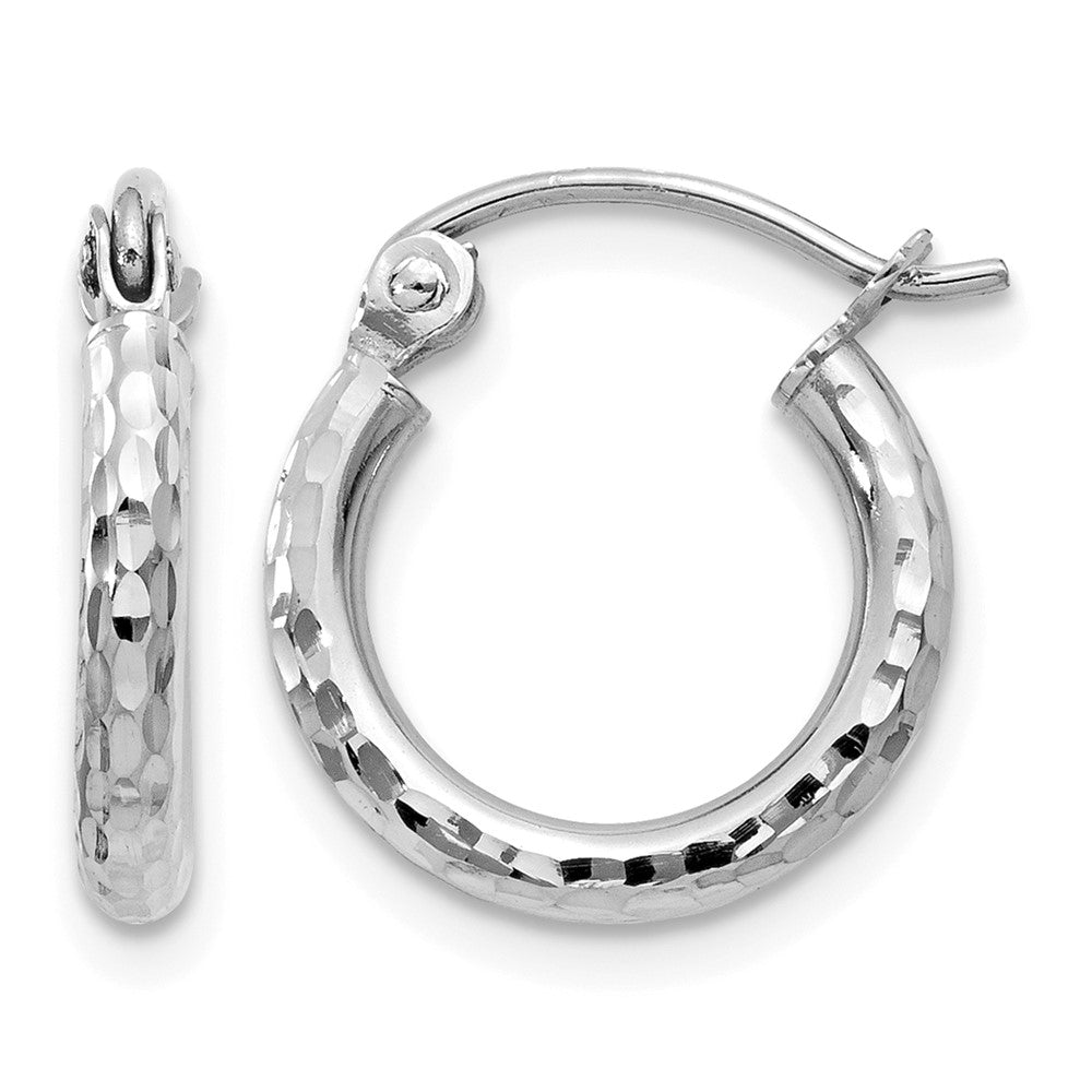 14k White Gold 2x13mm Diamond-cut Round Tube Hoop Earrings, 13 x 2 mm