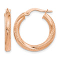 10K Rose Gold Textured Hinged Hoop Earrings, 20 x 3 mm