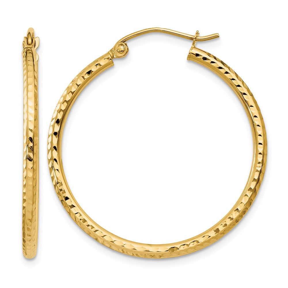 14k 2x30mm Diamond-cut Round Tube Hoop Earrings, 30 x 2 mm