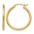 14k 2x25mm Diamond-cut Round Tube Hoop Earrings, 25 x 2 mm
