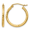14k 2x20mm Diamond-cut Round Tube Hoop Earrings, 20 x 2 mm