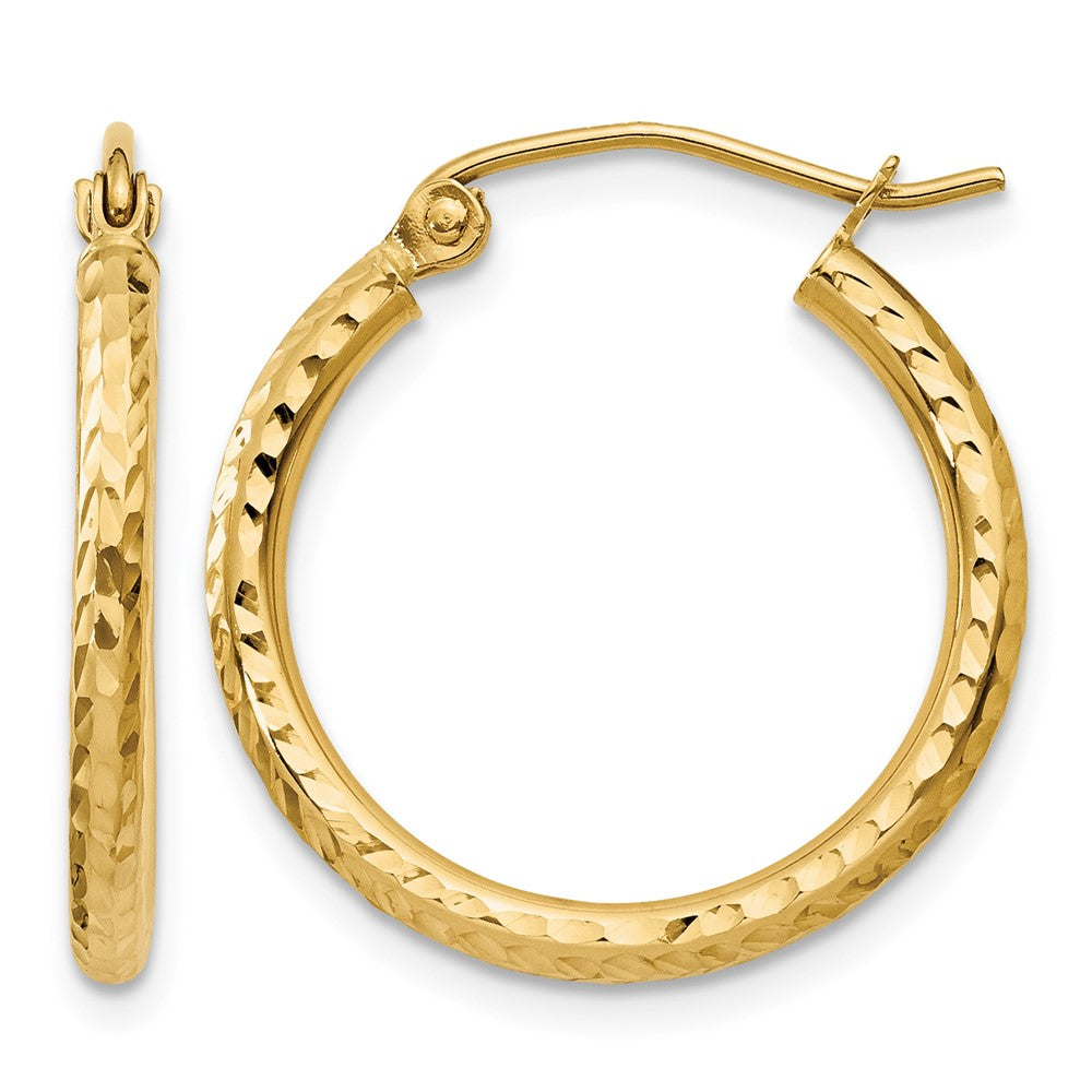14k 2x20mm Diamond-cut Round Tube Hoop Earrings, 20 x 2 mm